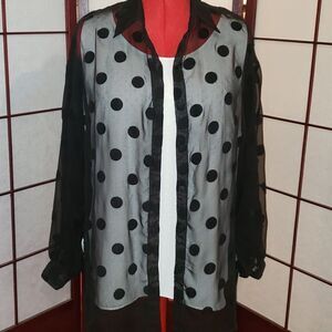 Carol Anderson Sheer Black Polka-Dotted Blouse